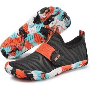 New Athmile Boys 12 Black Orange Hook Loop Barefoot Non Slip Aqua Water Shoes